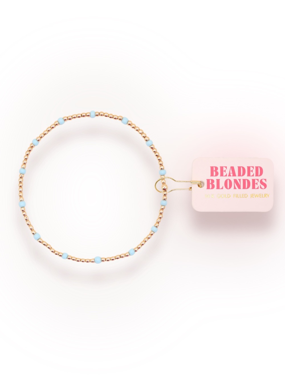 Beaded Blondes Petite 6.25 inch Powder Blue Dainty Poppi Gold Bracelet